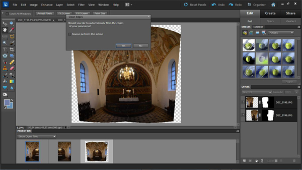 Vejledning i panoramafunktionen i Photoshop Elements 10